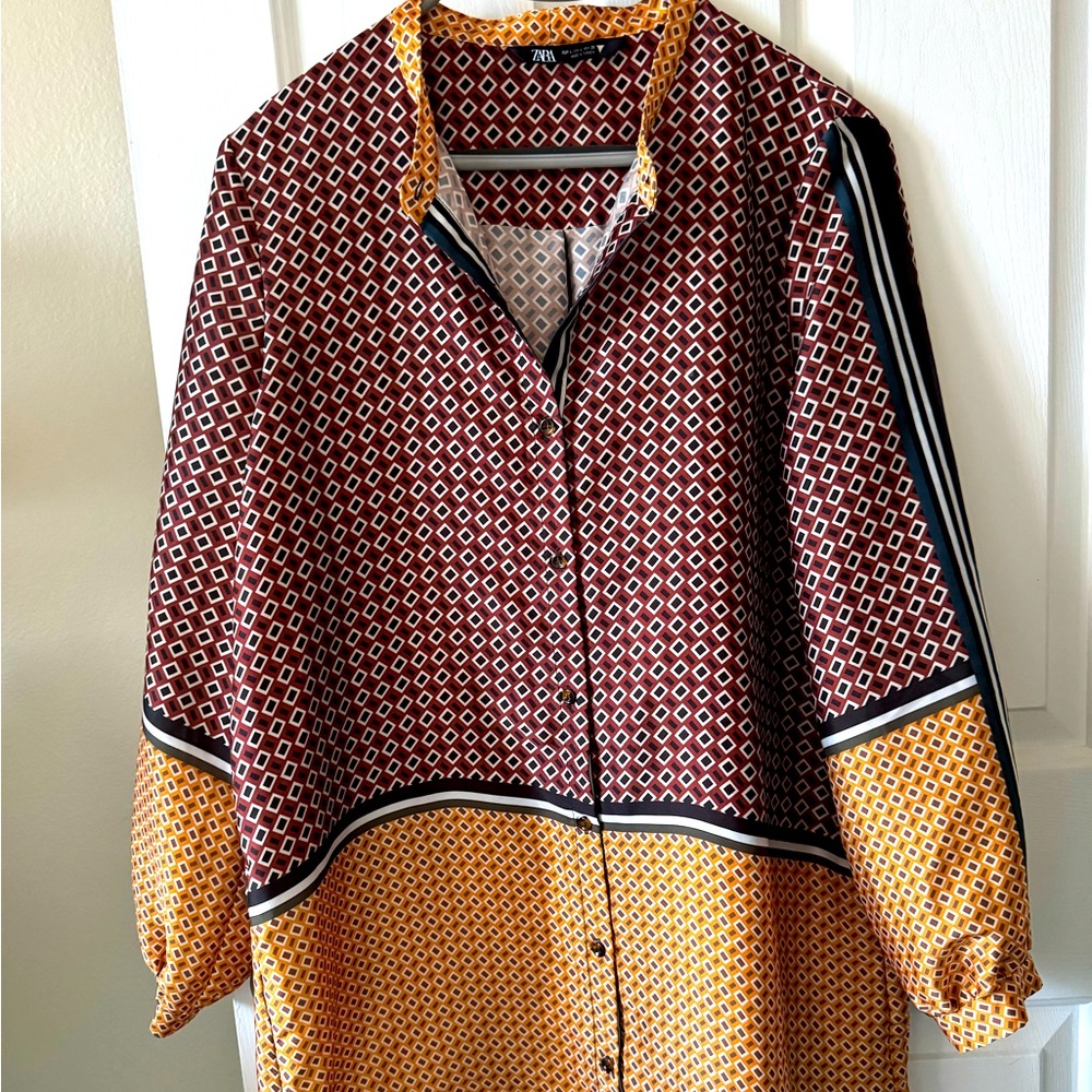 Zara Tunic Style Top L Multi Colored Button Front… - image 1